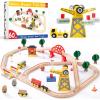 imageTiny Land 110PCS Wooden Train Set  Toy Train with Tracks for Kids Ages 37 Compatible with Major Brands Ideal Railway Playset for Boys and Girls Great BirthdayWooden Train Set