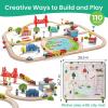 imageTiny Land 110pcs Wooden Train Set with Folding Storage Box Wooden Train Track Toy for Boys ampamp Girls Age 37 Includes Convenient Storage110PCS Train Set  Folding Storage Box