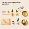 imageTiny Land Play Kitchen Kids Kitchen Playset Toddler Kitchen with Cutting Food Set Wooden Kitchen Sets for Kids Best Gift for Girls and BoysWarm Brown