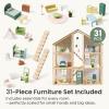 imageTiny Land Wooden Dollhouse for Girls  6 Rooms Wooden Doll House DIY Pretend Doll House with 31Pcs Furniture Accessories Creative Gift for Girl Ages 3Green