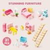 imageTiny Land Wooden Dollhouse for Girls  6 Rooms Wooden Doll House DIY Pretend Doll House with 31Pcs Furniture Accessories Creative Gift for Girl Ages 3Pink