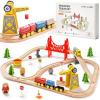imageTiny Land 110PCS Wooden Train Set  Toy Train with Tracks for Kids Ages 37 Compatible with Major Brands Ideal Railway Playset for Boys and Girls Great Birthday55PCS Train Set