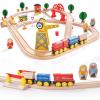 imageTiny Land 110PCS Wooden Train Set  Toy Train with Tracks for Kids Ages 37 Compatible with Major Brands Ideal Railway Playset for Boys and Girls Great BirthdayWooden Train Set