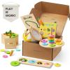 imageTiny Land Montessori Toy Set for Babies 79 Months Senser Play Kit  5in1 Wooden Learning Toys with Object Permanence Box Sensory Ball Stacking Cups and Mirror PuzzleBody Board Book1315M Educational Box