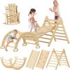 imageTiny Land Pikler Triangle Set 7in1 Foldable Pikler Triangle Climbing Toys Set for KidsBaby Indoor Playground Jungle Gym Wooden Montessori Climbing Set for Toddler RainbowNatural Wood Color