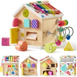 imageTiny Land 9in1 Wooden Activity Cube Montessori Baby Activity Center for 1 Year Old Educational Toy for Toddlers Ideal Gift for Boys and Girls MorandiRainbow