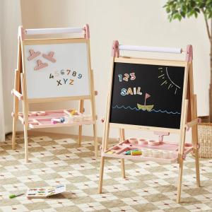 imageTiny Land Easel for Kids DoubleSided Magnetic Easel with Drawing Accessories Adjustable Wooden Kids Art Easel with Paper Roll LearningToy for 345678 Years Old Boy ampamp Girls GreenPink