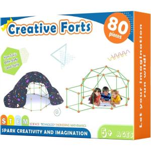 imageTiny Land Fort Building Kit Creative Fort Indoor Outdoor for 512 Years Old Boys and Girls STEM Building Toys with Storage Bag DIY Castles Tunnels with 86 Rods and 44 BallsOrangegreen