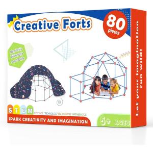 imageTiny Land Fort Building Kit Creative Fort Indoor Outdoor for 512 Years Old Boys and Girls STEM Building Toys with Storage Bag DIY Castles Tunnels with 86 Rods and 44 BallsRedbule