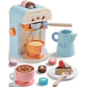 imageTiny Land Kids Coffee Maker Wooden Kitchen Toys  17Pcs Toy Coffee Maker Playset  Wooden Play Toys Play Kitchen Accessories for Girls ampamp Boys