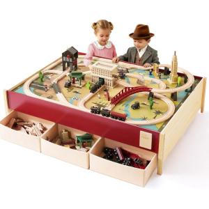 imageTiny Land Large Wooden Train Table 479x352 100PCS Train Set 3 Storage Bins Activity Playset for Kids Ages 3