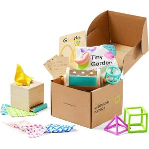 imageTiny Land Montessori Toy Set for Babies 79 Months Senser Play Kit  5in1 Wooden Learning Toys with Object Permanence Box Sensory Ball Stacking Cups and Mirror PuzzleBody Board Book46M Educational Box