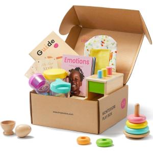 imageTiny Land Montessori Toy Set for Babies 79 Months Senser Play Kit  5in1 Wooden Learning Toys with Object Permanence Box Sensory Ball Stacking Cups and Mirror PuzzleBody Board Book1012M Educational Box