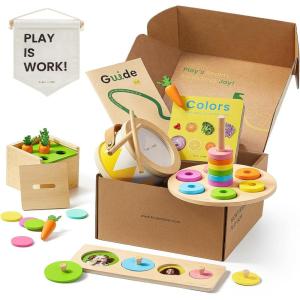 imageTiny Land Montessori Toy Set for Babies 79 Months Senser Play Kit  5in1 Wooden Learning Toys with Object Permanence Box Sensory Ball Stacking Cups and Mirror PuzzleBody Board Book1315M Educational Box