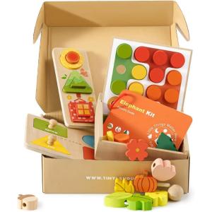 imageTiny Land Montessori Toy Set for Babies 79 Months Senser Play Kit  5in1 Wooden Learning Toys with Object Permanence Box Sensory Ball Stacking Cups and Mirror PuzzleBody Board Book1824M Educational Box