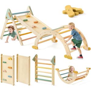 imageTiny Land Pikler Triangle Set7in1 Foldable Montessori Toddler Climbing Toys Indoor Wooden Playground Jungle Gym for Kids Climber Gift for Boys ampamp Girls Toddler Climbing Toys MorandiMorandi