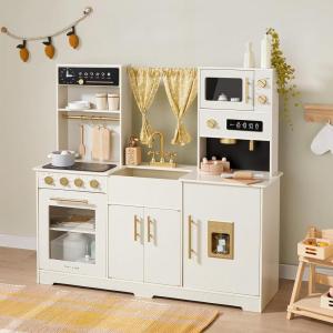 imageTiny Land Play Kitchen for Kids Toy Kitchen Set with Plenty of Play Features New Modern Kids Wooden Play Kitchen Designed in Trendy Home Style with Curtains Gift for Ages 3White Play Kitchen