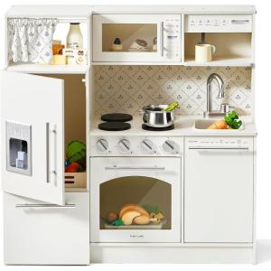 imageTiny Land Play Kitchen for Kids Upgraded Wooden Kitchen Toy with Complete Play Areas Pretend Cooking Set with Sink Stove Microwave Toy Coffee Station ampamp Storage for Kids Ages 3White