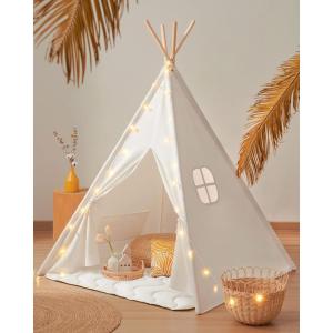 imageTiny Land Teepee Tent for Kids  100 Cotton Play Tent with Padded Mat ampamp Star Lights Foldable with Carry Bag Indoor Play Tent for Girls ampamp Boys