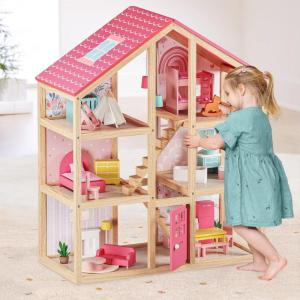 imageTiny Land Wooden Dollhouse for Girls  6 Rooms Wooden Doll House DIY Pretend Doll House with 31Pcs Furniture Accessories Creative Gift for Girl Ages 3Pink