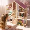imageTiny Land Wooden Dollhouse for Girls  6 Rooms Wooden Doll House DIY Pretend Doll House with 31Pcs Furniture Accessories Creative Gift for Girl Ages 3 Dusty Pink