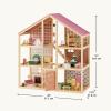 imageTiny Land Wooden Dollhouse for Girls  6 Rooms Wooden Doll House DIY Pretend Doll House with 31Pcs Furniture Accessories Creative Gift for Girl Ages 3 Dusty Pink