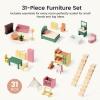 imageTiny Land Wooden Dollhouse for Girls  6 Rooms Wooden Doll House DIY Pretend Doll House with 31Pcs Furniture Accessories Creative Gift for Girl Ages 3 Dusty Pink
