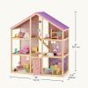 imageTiny Land Wooden Dollhouse for Girls  6 Rooms Wooden Doll House DIY Pretend Doll House with 31Pcs Furniture Accessories Creative Gift for Girl Ages 3Unicorn Purple