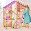 imageTiny Land Wooden Dollhouse for Girls  6 Rooms Wooden Doll House DIY Pretend Doll House with 31Pcs Furniture Accessories Creative Gift for Girl Ages 3Unicorn Purple