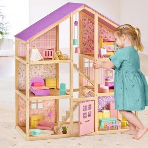 imageTiny Land Wooden Dollhouse for Girls  6 Rooms Wooden Doll House DIY Pretend Doll House with 31Pcs Furniture Accessories Creative Gift for Girl Ages 3Unicorn Purple