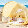 image:imageTiny Land Baby Beach Tent  Pop Up Tent with UV Protection Portable Baby Beach Essentials 354x276x315 Sun Shelter for Infants Baby Summer Outdoor Use Light Blue GinghamPastel Yellow Stripes
