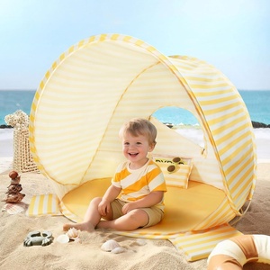 image:imageTiny Land Baby Beach Tent  Pop Up Tent with UV Protection Portable Baby Beach Essentials 354x276x315 Sun Shelter for Infants Baby Summer Outdoor Use Light Blue GinghamPastel Yellow Stripes