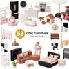 image:imageTiny Land Wooden Doll House Modern Family Dollhouse with Realistic Design 7 Rooms Dollhouse with 49 PCS Accessories Montessori Pretend Play Toddler Toy Ideal Gift for Kids Ages 3 GreenBlack