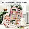 image:imageTiny Land Wooden Doll House Modern Family Dollhouse with Realistic Design 7 Rooms Dollhouse with 49 PCS Accessories Montessori Pretend Play Toddler Toy Ideal Gift for Kids Ages 3 GreenPink