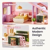 image:imageTiny Land Wooden Doll House Modern Family Dollhouse with Realistic Design 7 Rooms Dollhouse with 49 PCS Accessories Montessori Pretend Play Toddler Toy Ideal Gift for Kids Ages 3 GreenPink