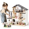 image:imageTiny Land Wooden Doll House Modern Family Dollhouse with Realistic Design 7 Rooms Dollhouse with 49 PCS Accessories Montessori Pretend Play Toddler Toy Ideal Gift for Kids Ages 3 GreenBlack