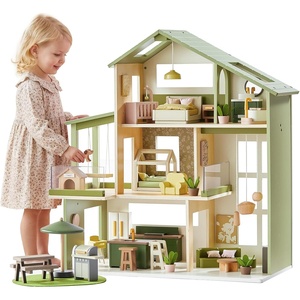 image:imageTiny Land Wooden Doll House Modern Family Dollhouse with Realistic Design 7 Rooms Dollhouse with 49 PCS Accessories Montessori Pretend Play Toddler Toy Ideal Gift for Kids Ages 3 GreenGreen