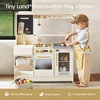 image:imageTiny Land BistroSwitch Play Kitchen 2in1 Wooden Bistro amp Home Kitchen Playset with Magnetic Chalkboard Fridge Storage Oven Stove Sink amp Cookware Toy Kitchen Set for Kids Ages 38 Gift GreenWhite