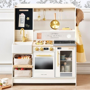 image:imageTiny Land BistroSwitch Play Kitchen 2in1 Wooden Bistro amp Home Kitchen Playset with Magnetic Chalkboard Fridge Storage Oven Stove Sink amp Cookware Toy Kitchen Set for Kids Ages 38 Gift GreenWhite
