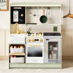 image:imageTiny Land BistroSwitch Play Kitchen 2in1 Wooden Bistro amp Home Kitchen Playset with Magnetic Chalkboard Fridge Storage Oven Stove Sink amp Cookware Toy Kitchen Set for Kids Ages 38 Gift GreenGreen
